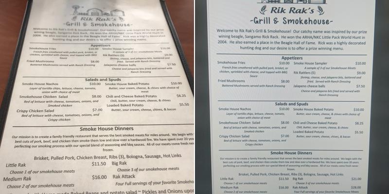 Rik Rak's Grill & Smokehouse Menu