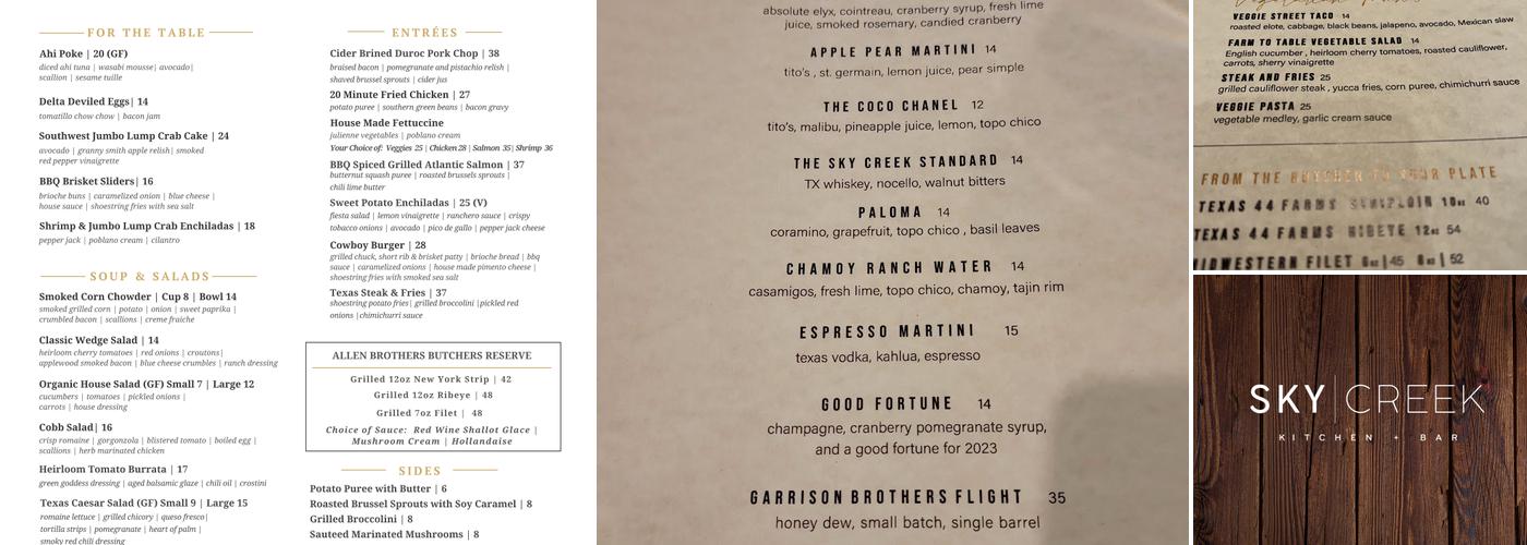 Sky Creek Kitchen and Bar Menu