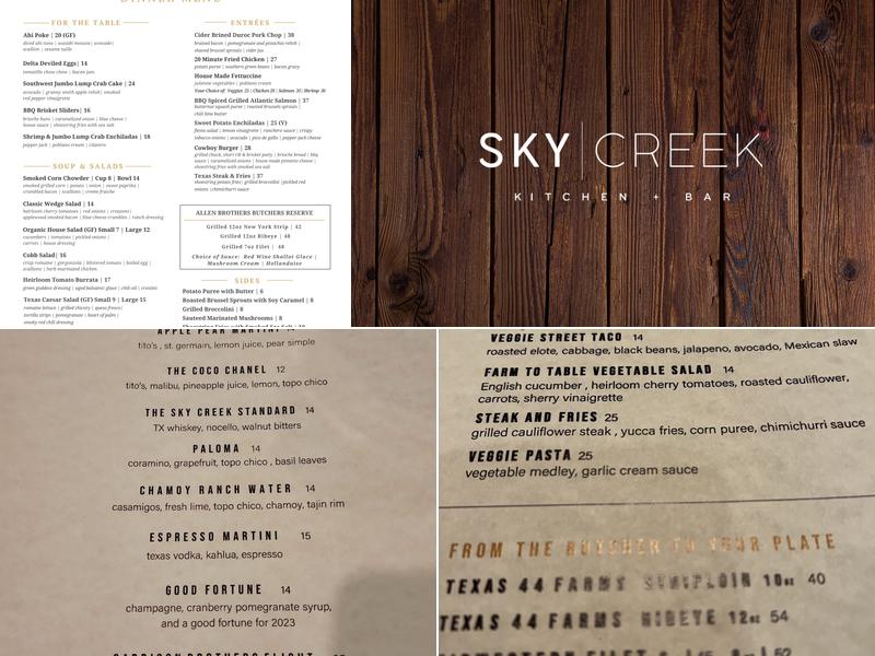 Sky Creek Kitchen and Bar Menu
