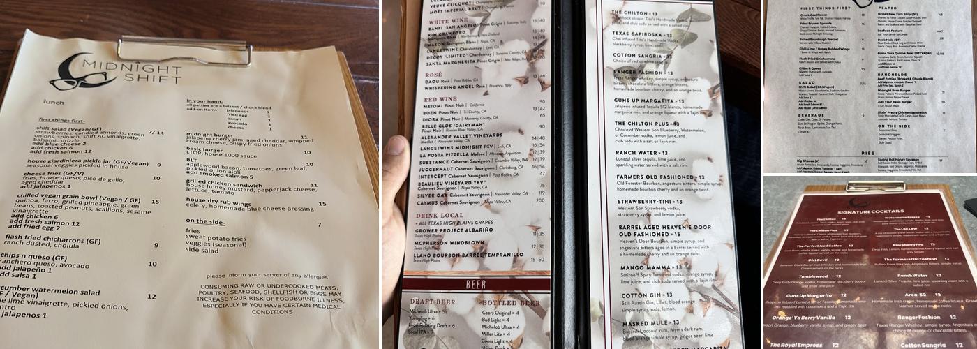 Midnight Shift Restaurant & Bar Menu