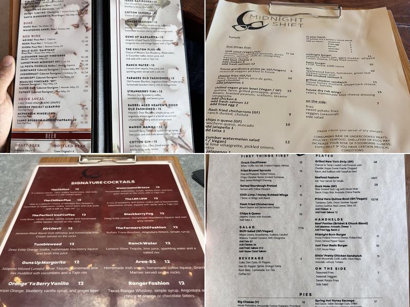 Midnight Shift Restaurant & Bar Menu