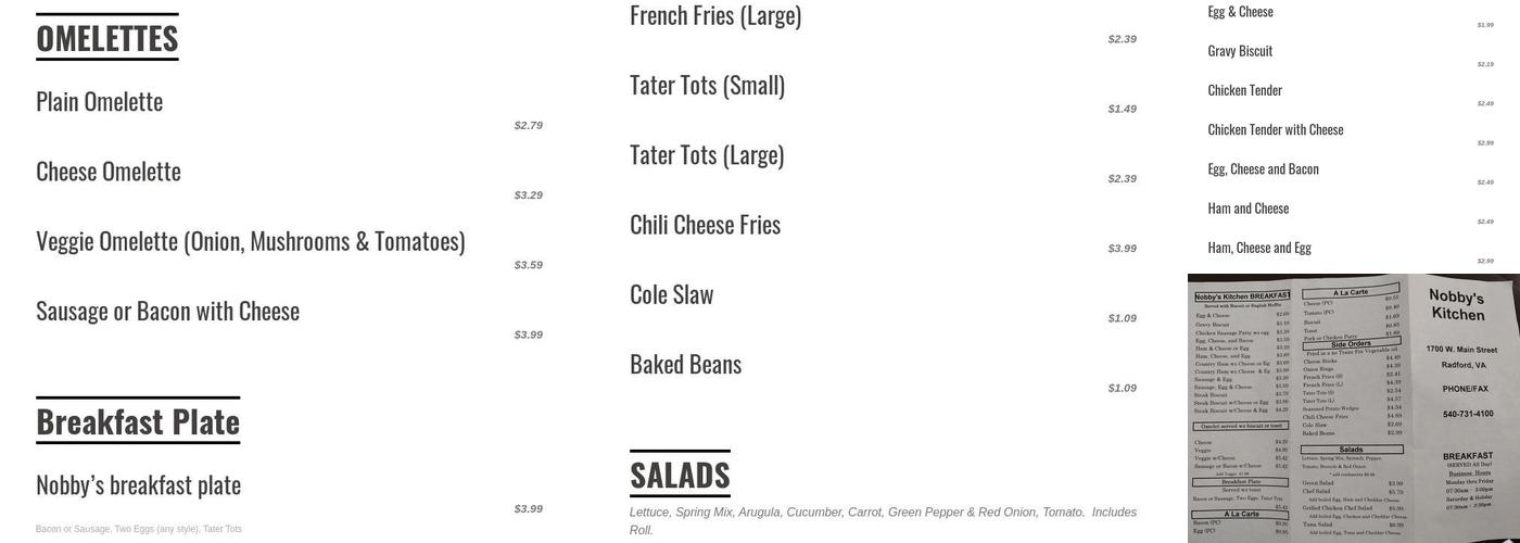 Nobby's Kitchen Menu