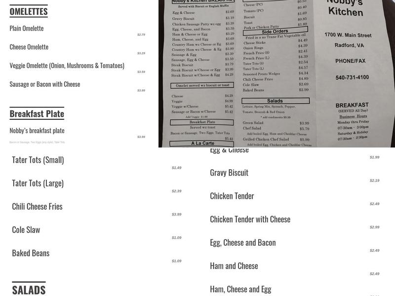 Nobby's Kitchen Menu