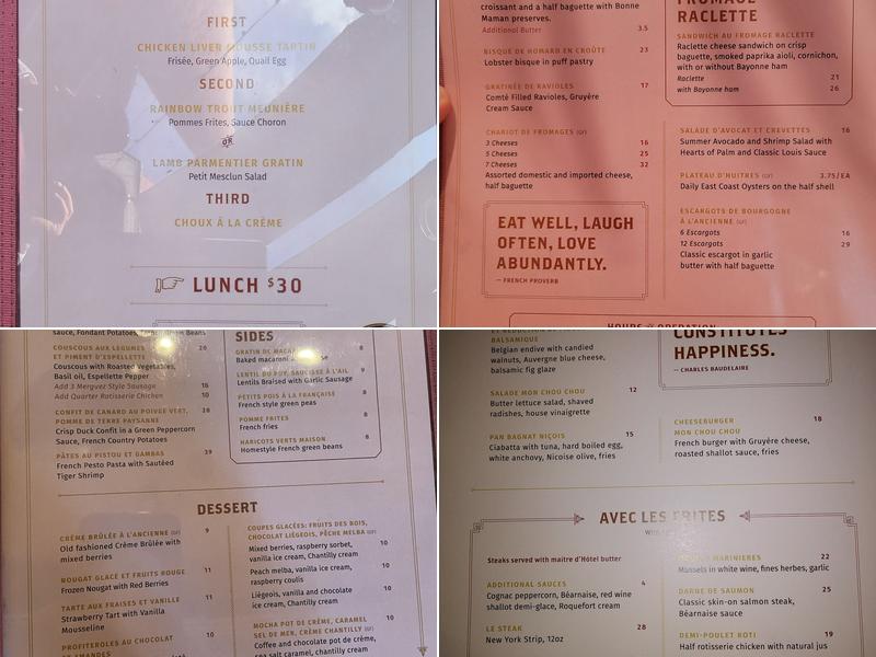 Brasserie Mon Chou Chou Menu