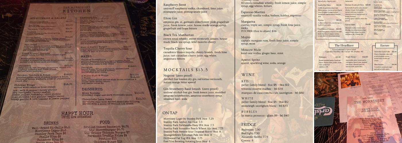 The Morrissey Menu