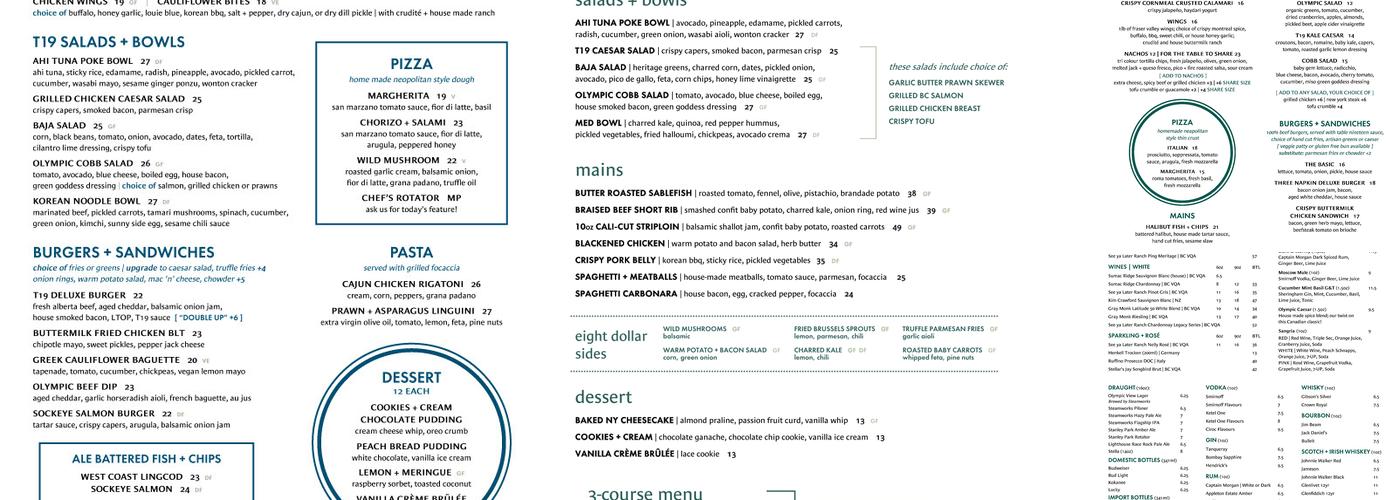 Table Nineteen Menu
