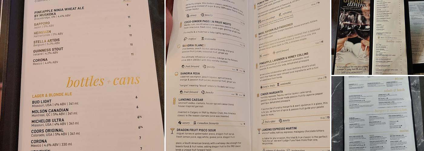 Kellys Landing Menu
