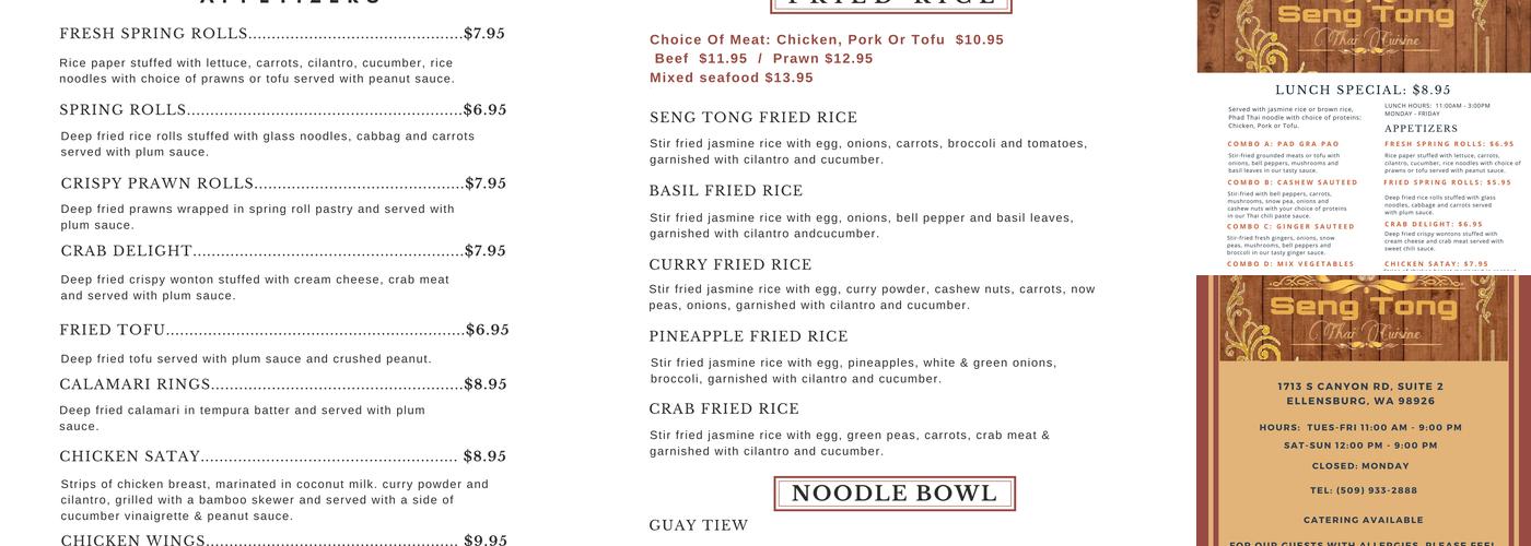 Seng Tong Thai Cuisine Menu