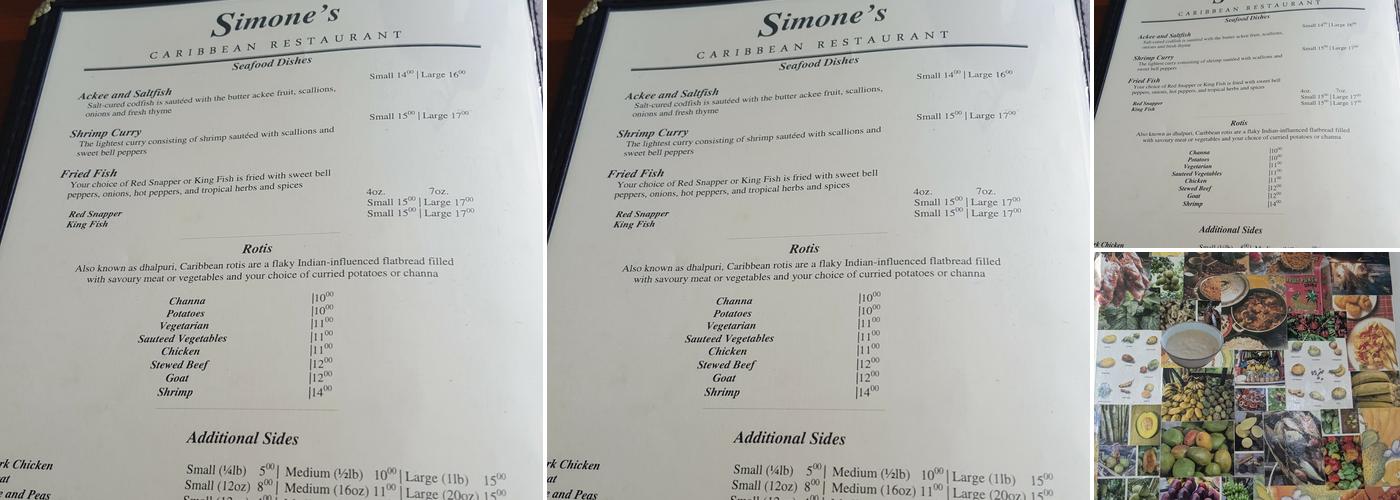 Simone's Caribbean Restaurant Menu