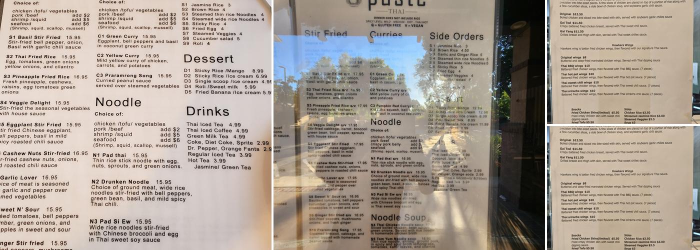 Paste Thai Menu