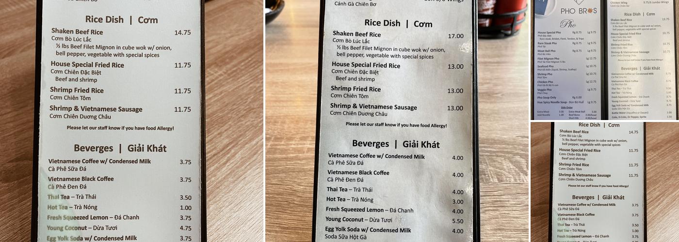 Pho Bros Menu