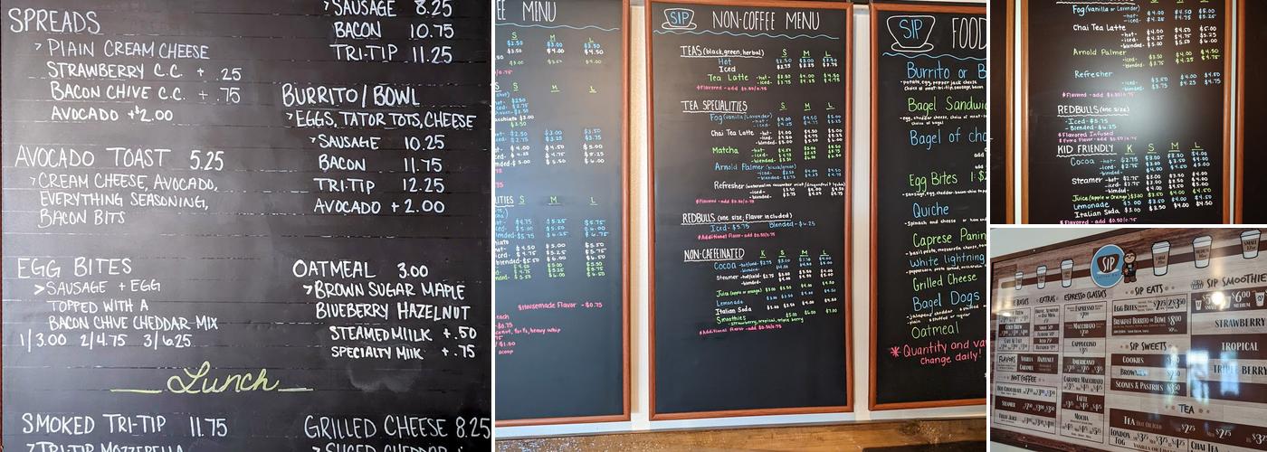 SIP Coffee Bar Menu