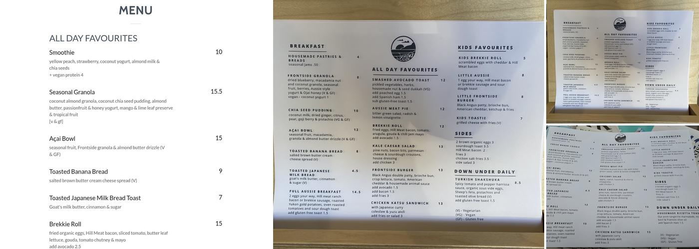 Frontside Cafe Menu
