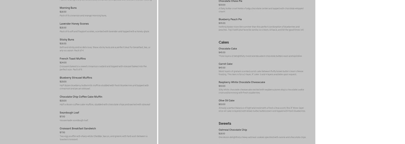 Honey Pie Bakery Menu