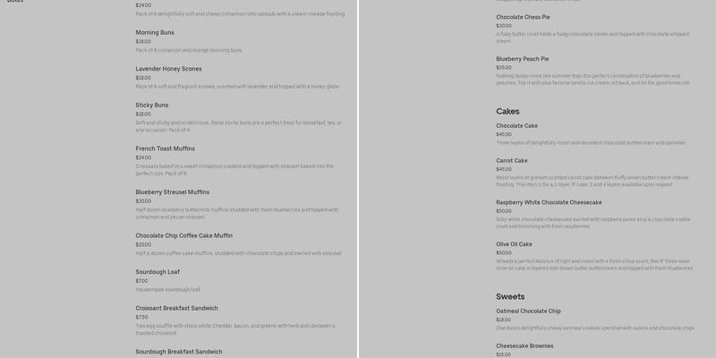 Honey Pie Bakery Menu