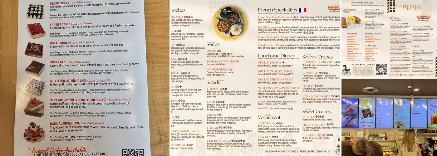 Bonjour French Bakery & Cafe - Weston Menu