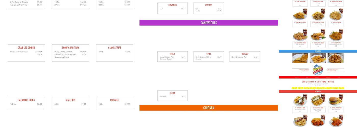 Sam's Seafood & Grill Menu