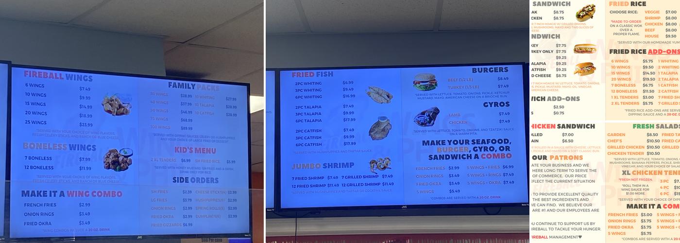 Fireball Wings & Philly Menu