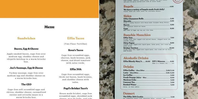 Effin Egg Menu