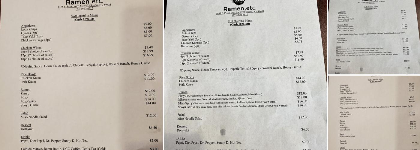 Ramen, Etc. Menu