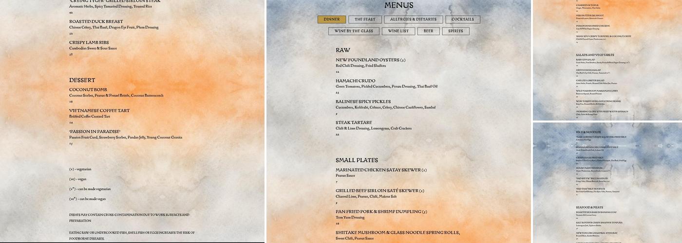 The Tyger Menu