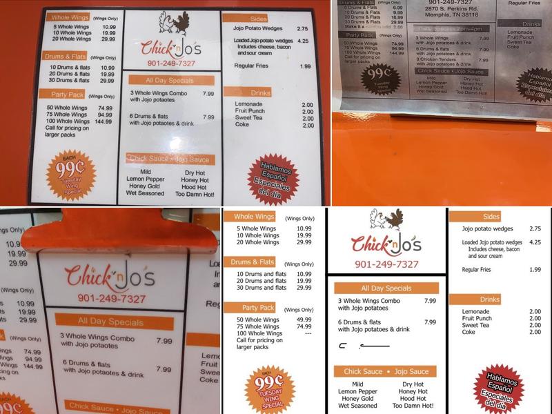 Chick' N Jo's Menu