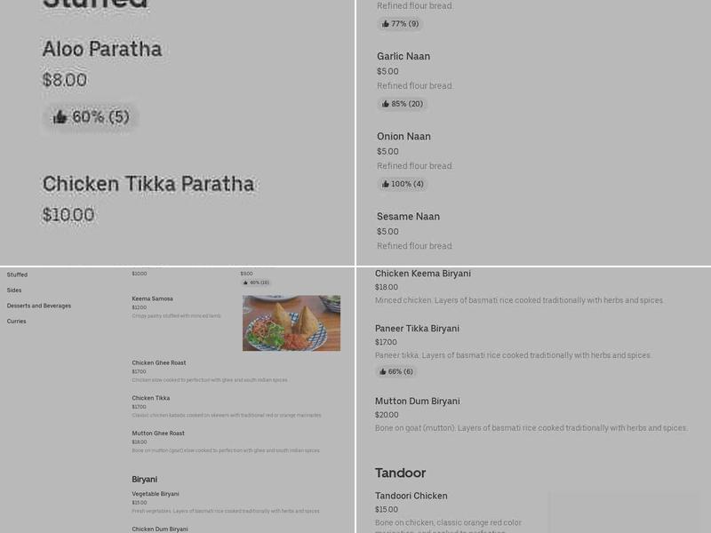 Rao and Reddy's Menu