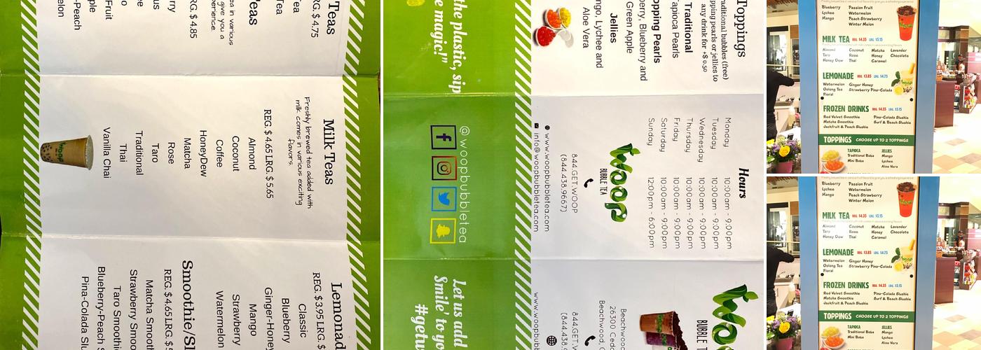 Woop Bubble Tea Menu