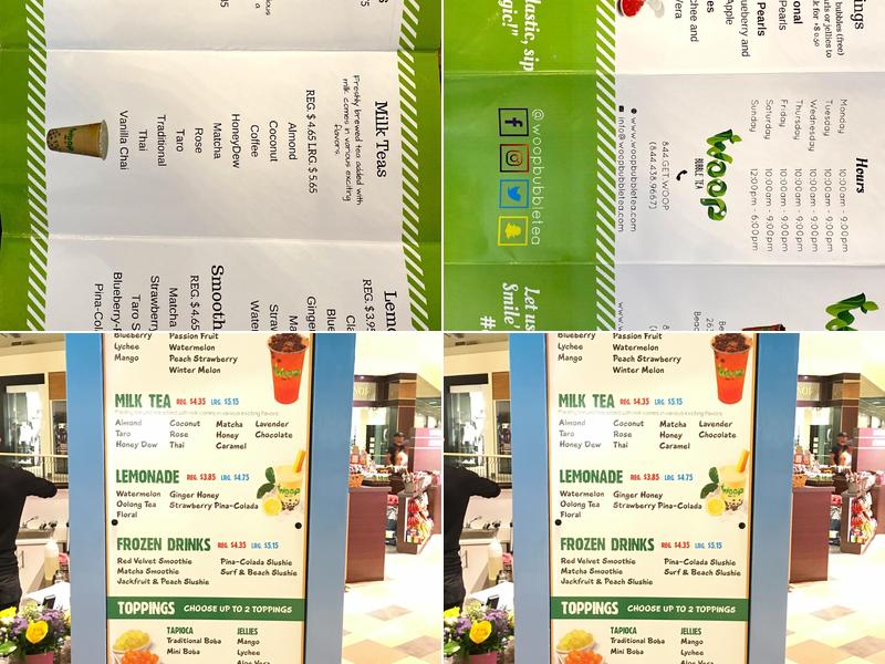Woop Bubble Tea Menu