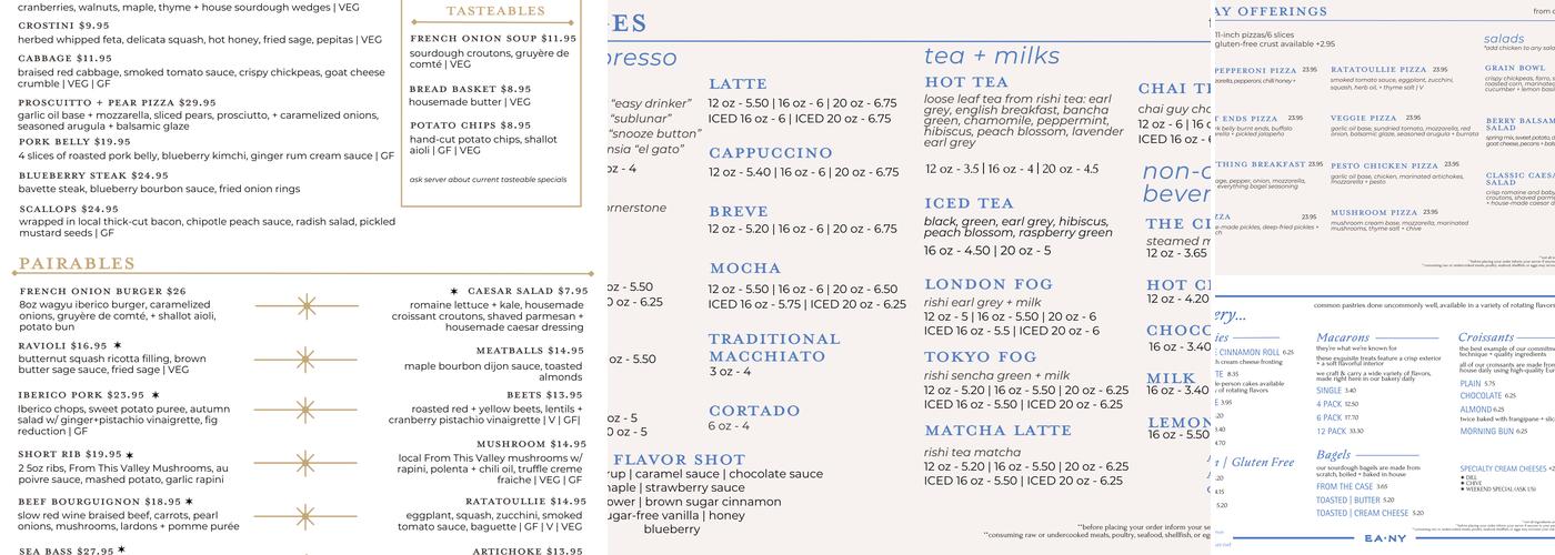 Blue Eyed Baker Menu