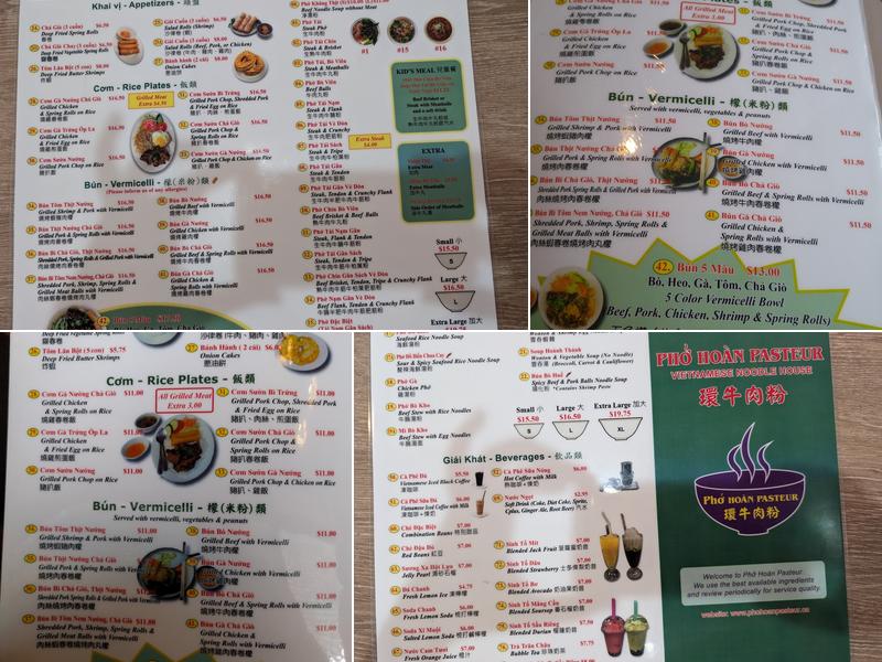 Pho Hoan Pasteur Menu