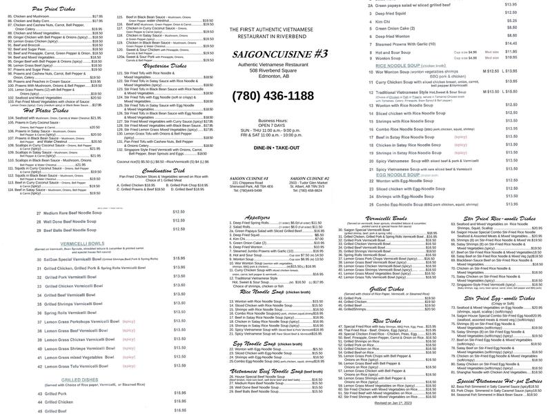 Saigon Cuisine Menu