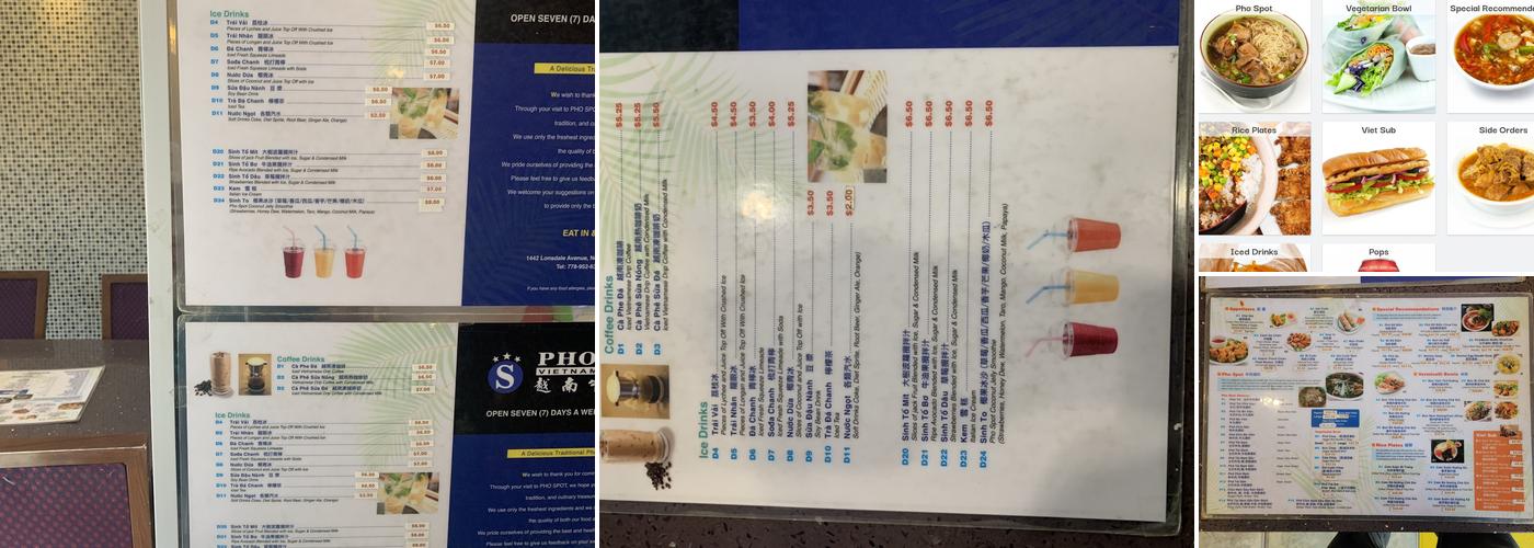 Pho Spot Menu