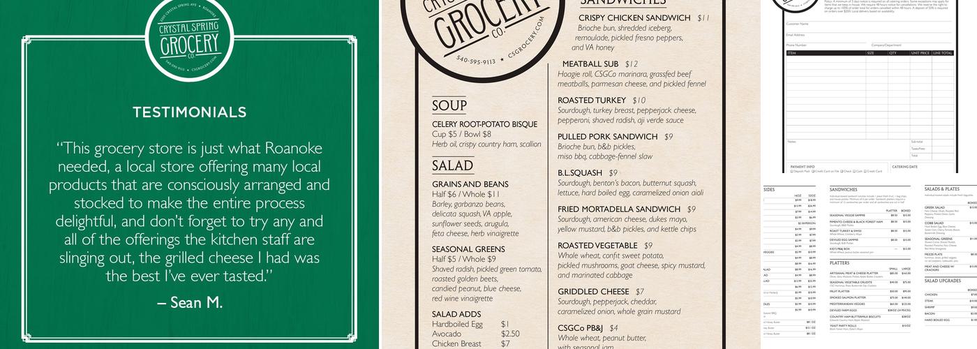 Crystal Spring Grocery Co. Menu