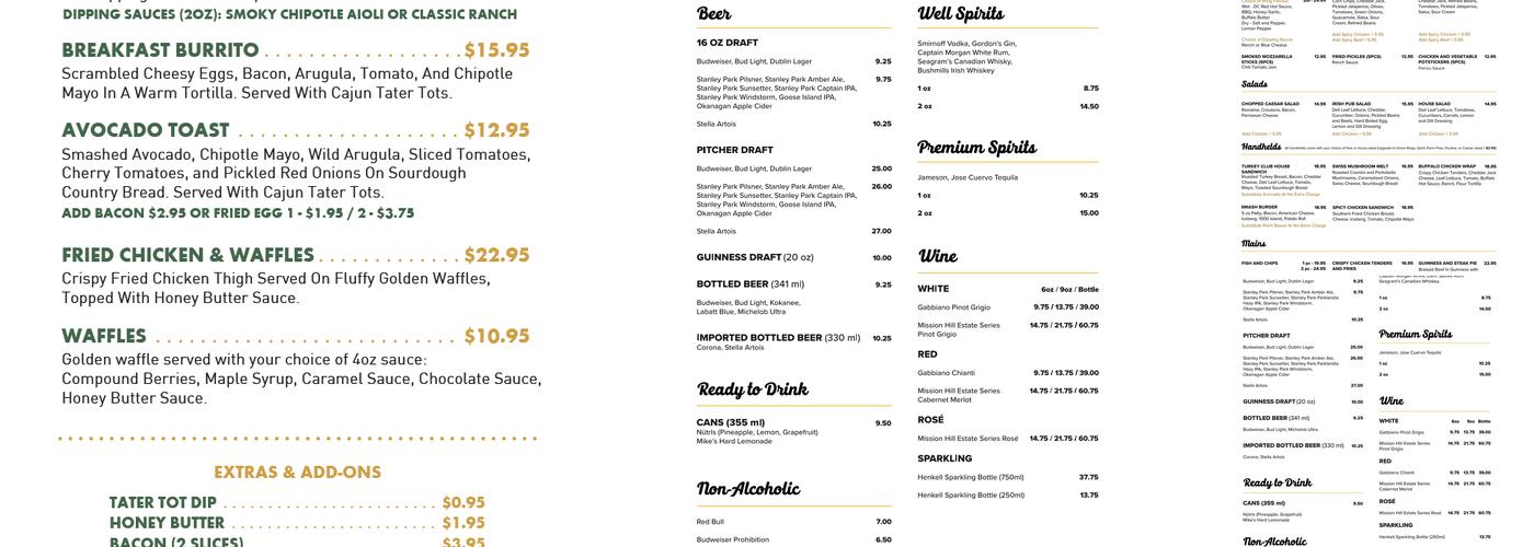 Dublin Calling Menu