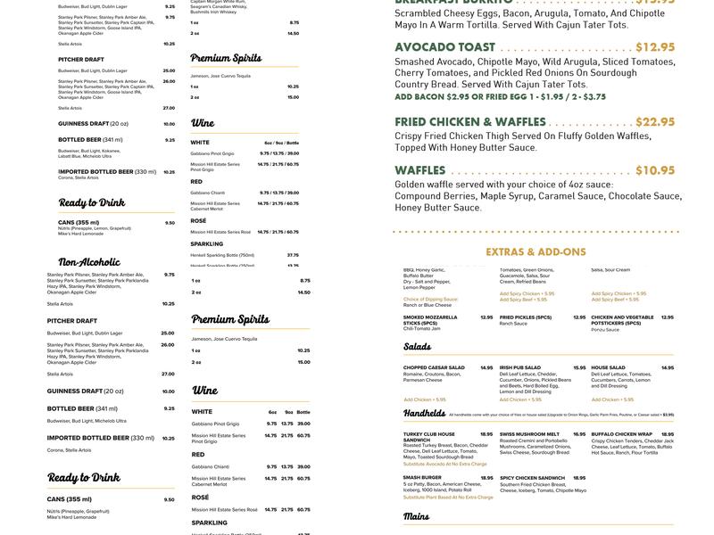 Dublin Calling Menu