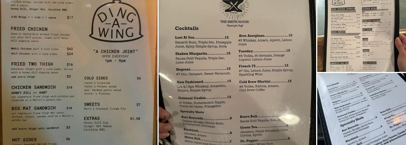 Ding-a-Wing Menu