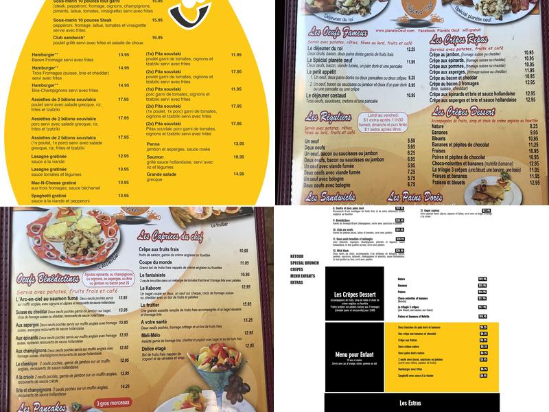 La Planète Oeuf Menu