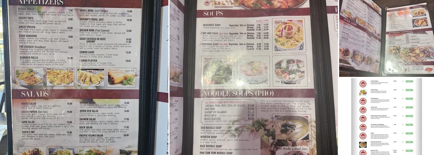 Tom Yum Thai Restaurant Menu