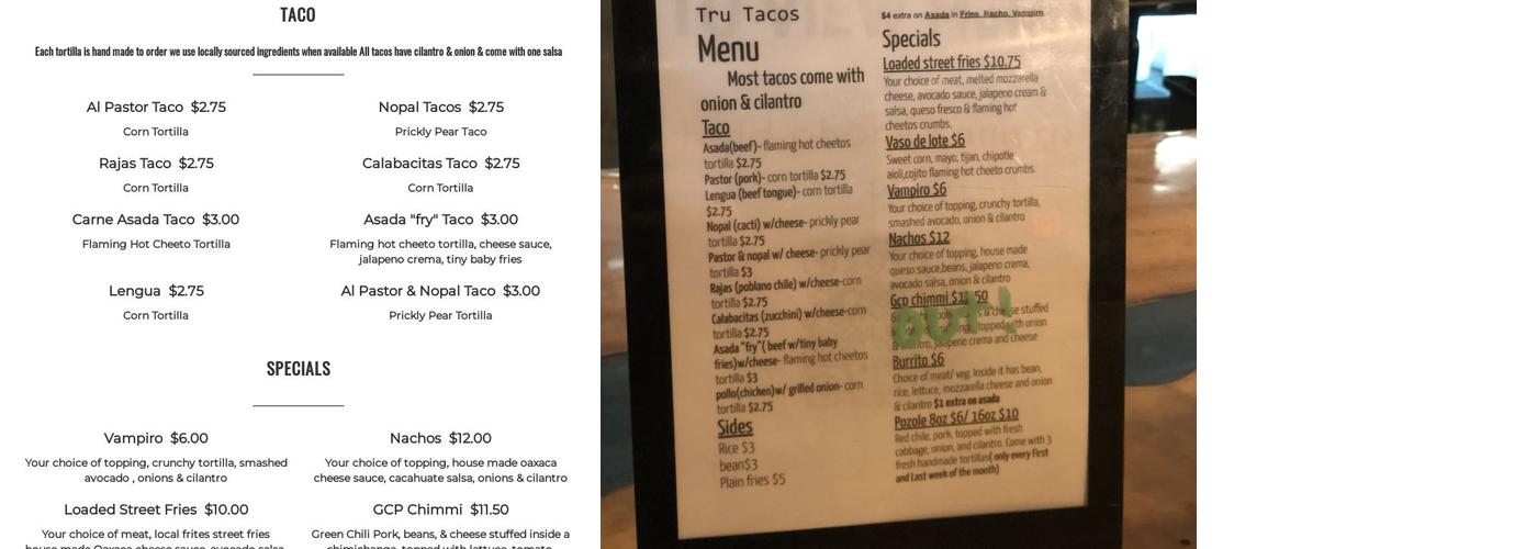Tru Tacos Menu
