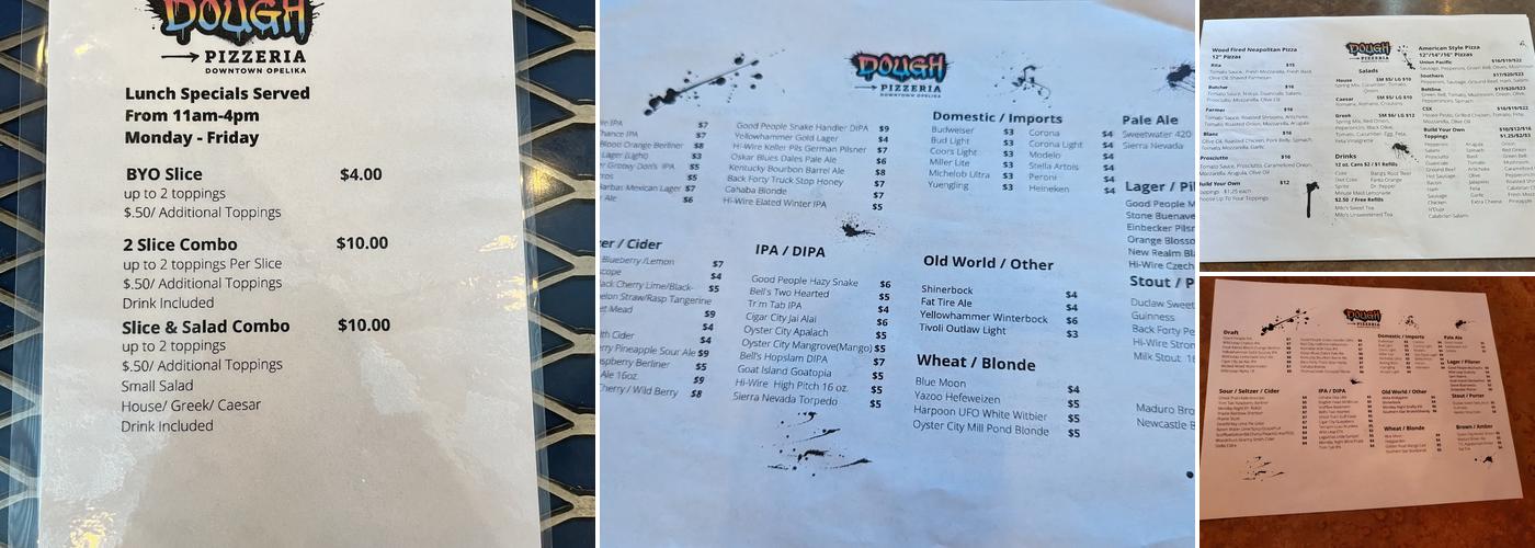 Dough Pizzeria Menu