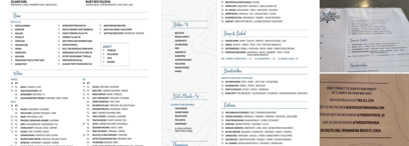 The Boat House Menu