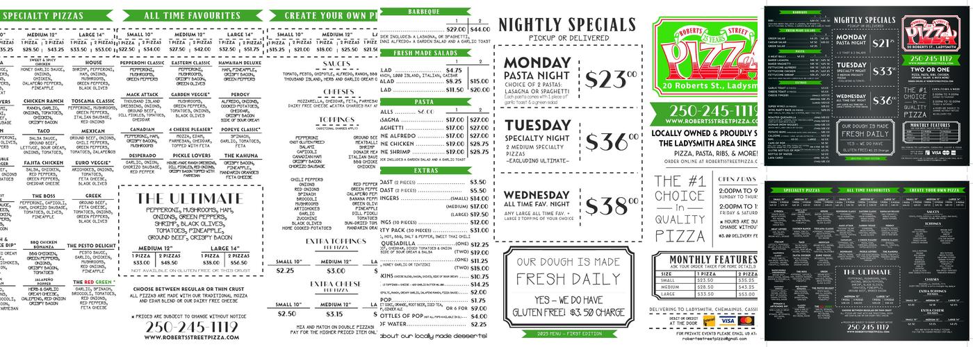 Roberts Street Pizza Menu