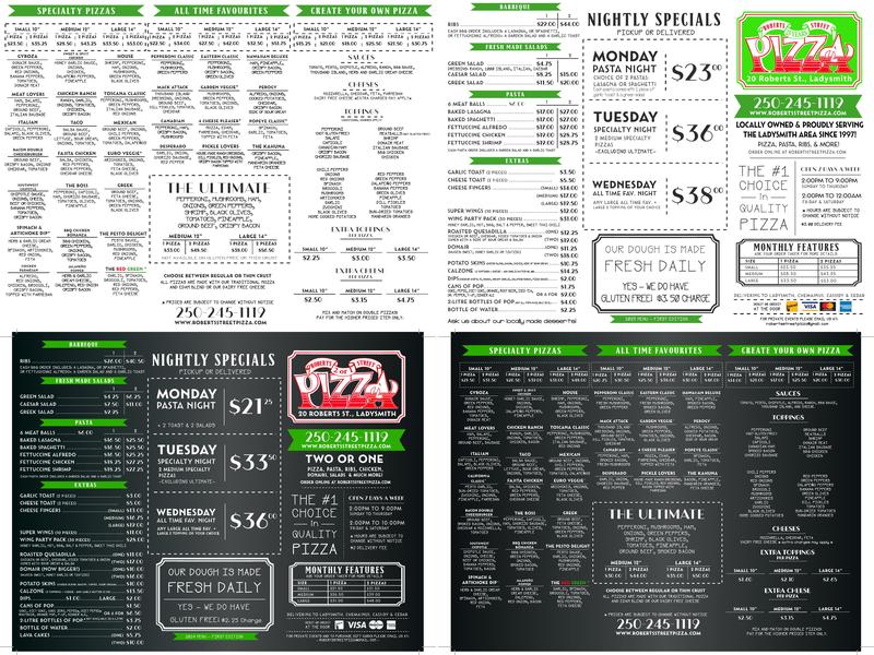 Roberts Street Pizza Menu