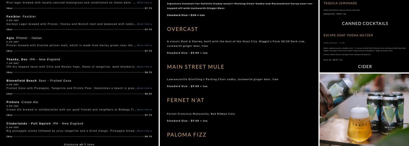 Trace Brewing Menu