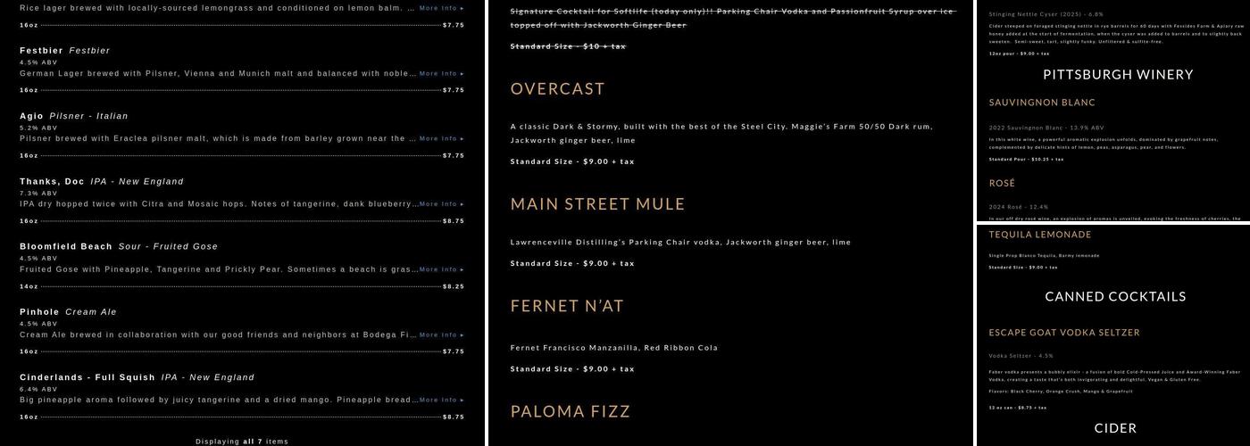 Trace Brewing Menu
