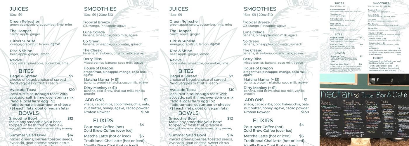 Nectar Juice Bar Menu