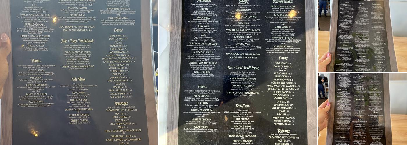 Jam + Toast Menu