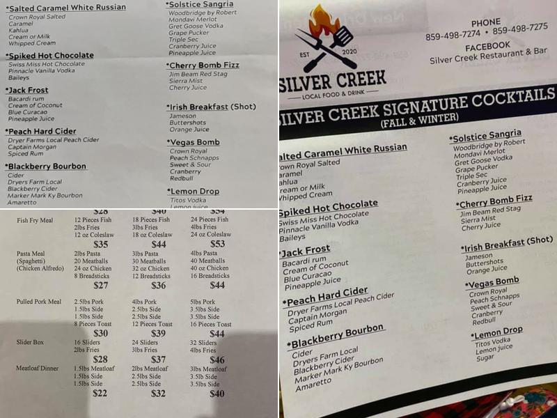 Silver Creek Restaurant and Bar Menu