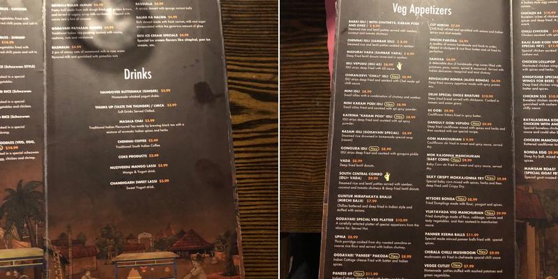 Vindu Indian Restaurant Menu